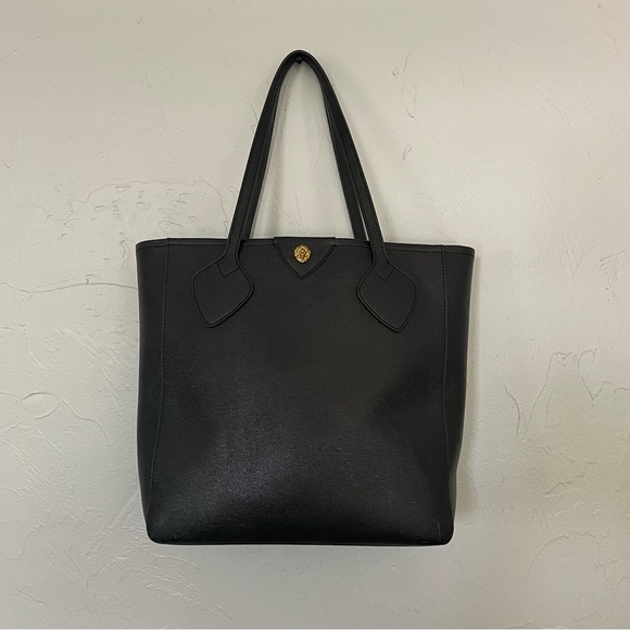 Anne Klein Sophisticated Black Leather Tote Bag with Minimalist Design 12.5"x15" - Picture 2 of 12